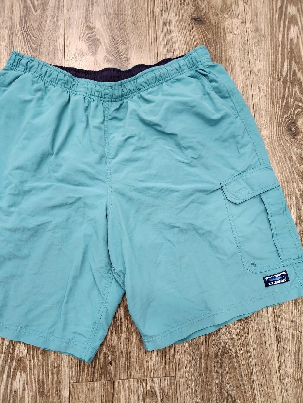 L.L.Bean Supplex Sport Shorts Mens Teal Blue Swim Trunks Elastic Waist Size XL